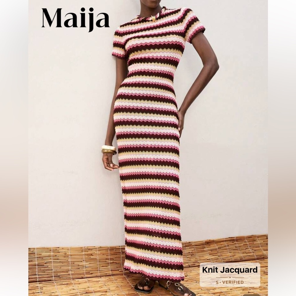 SHEIN Pink, Brown & Cream Striped Maxi Dress